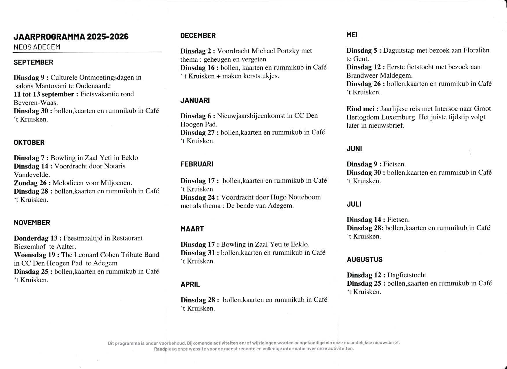 Neos Jaarprogramma 2025 2026