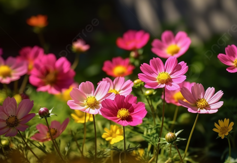 Pngtree Some Large Pink And Yellow Flowers In A Garden Picture Image 2495902