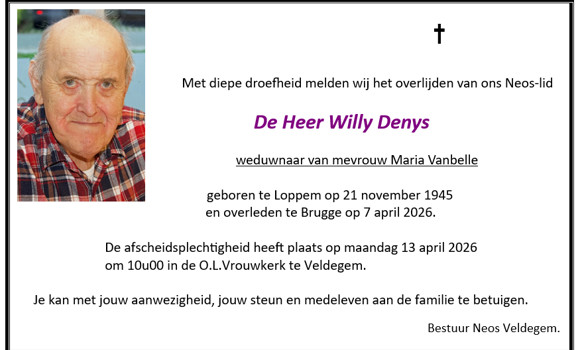 Overlijdensbericht Denys Willy